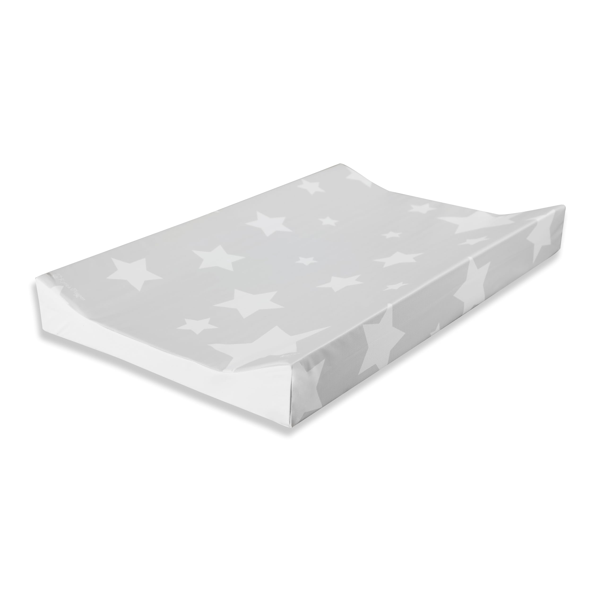 KATY Deluxe - Cambiador de cuña para bebé, unisex, impermeable, con lados curvos, color gris claro con diseño de estrellas blancas