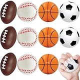 Mini Sports Balls for Kids Party Favor Toy, Soccer Ball, Basketball, Football, Baseball (12 Pack) Squeeze Foam for Stress, Anxiety Relief, Relaxation. (12 Pack (Mix Sports))