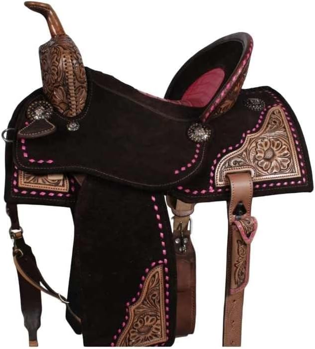 Leather Horse Saddle Barrel Racing Western Wooden Tree Custom Cowboy Cowgirl Handmade Premium Pleasure Comfort Trail Tack Equestrian Tooled Carved Saddle for Riding Size: 10-18 inch Seat, MO-15