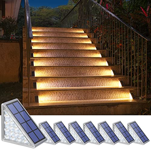 NIORSUN Luci Solari da Giardino, 8 Pezzi luci per scale esterne bianco caldo, impermeabili IP67 LED Esterne Solare, luci solari per gradini, scale, giardino, patio, passerella