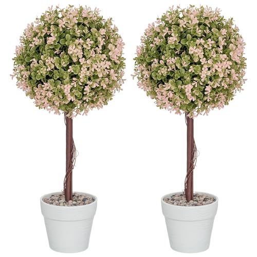 HOMCOM Set of 2 Decorative Artificial Plants, Murraya Flowers in Pot, Fake Plants for Home Indoor outdoor Decor, 60cm, Cream White