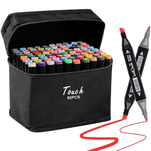 Caneta Marcador Para Colorir Desenho Profissional 36, 48, 60, 80 Cores Conjunto De Canetinhas Pontas Duplas Codificados por Cores Vivas para Desenho (80)