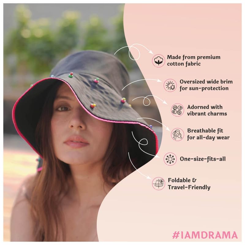 Image of Hair Drama Co. Crochet Bucket Hat for Women | Comfy & Casual Knit Handmade Foldable Floppy Hat | Summer Crochet Bucket Cap for Women & Girls