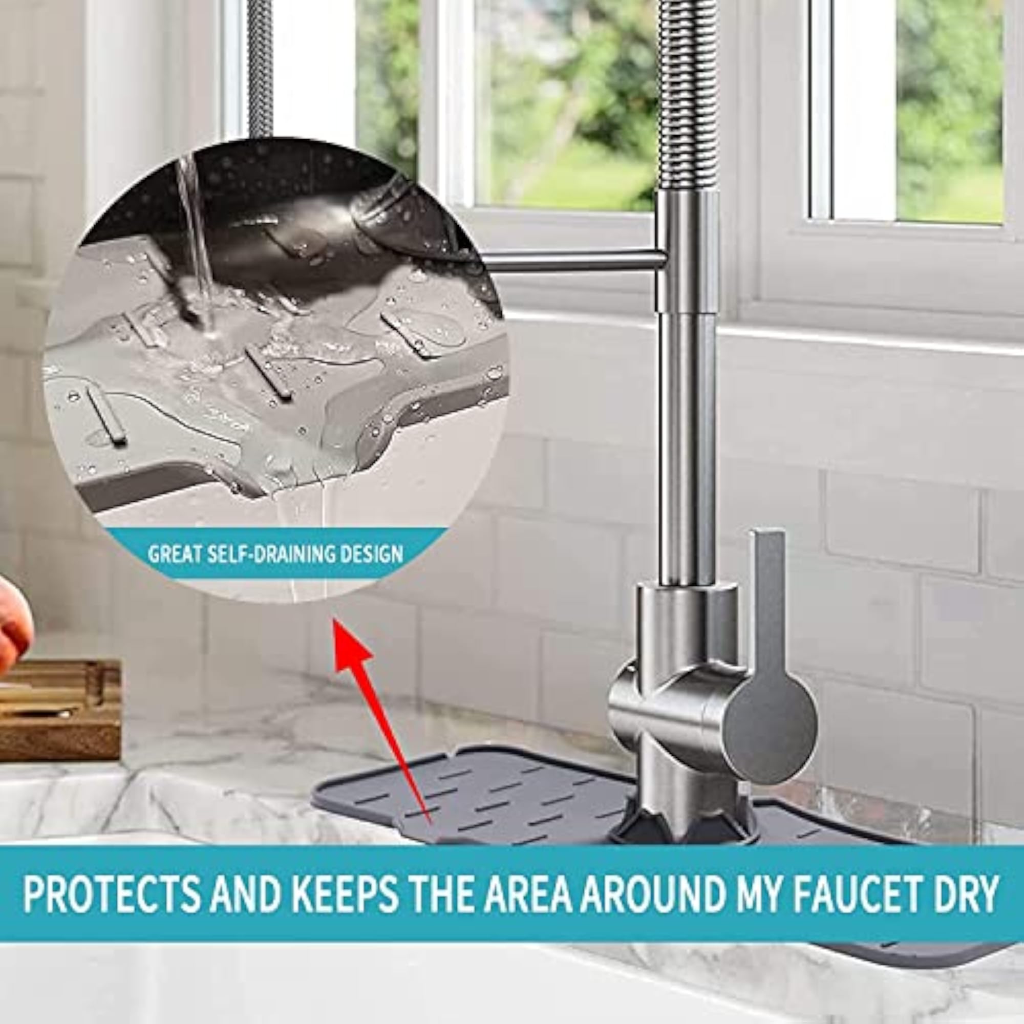 Silicone Sink Faucet Mat, Splash Guard, Drip Catcher, Gray