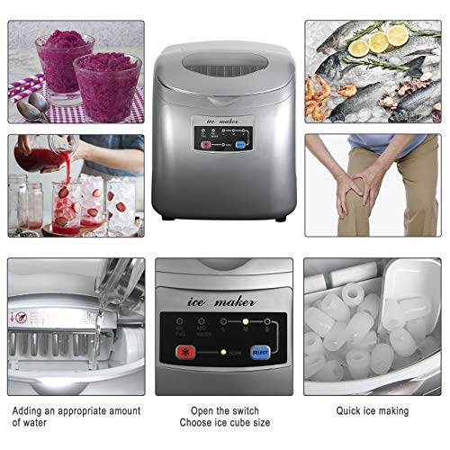 WOLTU Eiswürfelmaschine 12kg/24h, 2,8 Liter Ice Maker Machine, 3 Eiswürfel Größen Eiswürfelbereiter, ABS Eismaschine, Leise Ice Cube Maker für Party, Büro, Haus Silber – Bild 4
