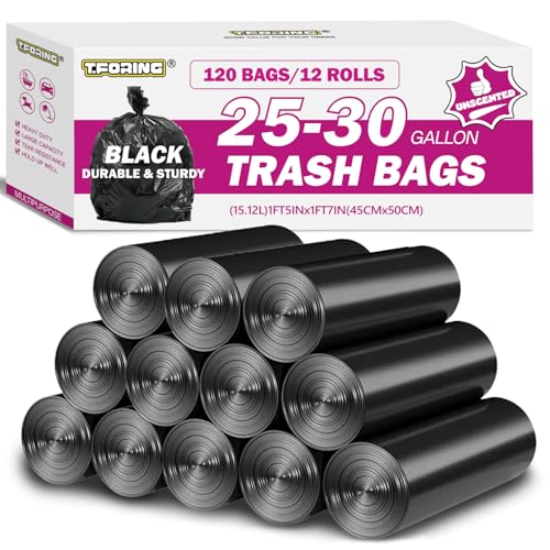 Image of 25-30 Gallon Trash Bags Unscented, 31'' x 35'', Black, 120 Count | Large 20+ Gal Garbage Bag,Plastic Can Liners,Fit 93 - 112 Liter Bins,Multipurpose for Home, Office, Daily Household Use