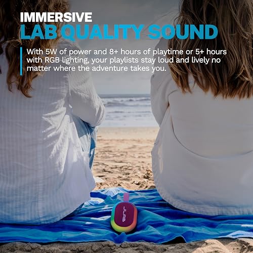 JLab, Pop Party, Portable Bluetooth Speaker, Waterproof, RGB Lighting, LabSync, Mulberry