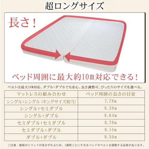 すきまパッド ベッド 固定ベルト 連結ベルト パッド幅30cm 隙間埋め マットレス用 すきまスペーサー すきま防止 ズレ防止 連結 隙間 バンド マットレス用隙間パッド ズレ防止 193*30*7cm ホワイト [5]
