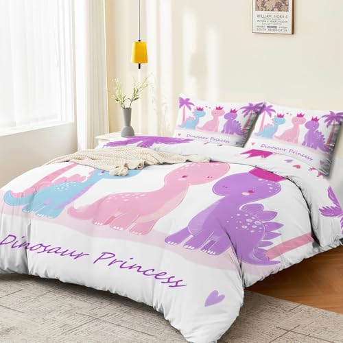 Housse de couette 240x260 dinosaure rose microfibre réversible douce - 4
