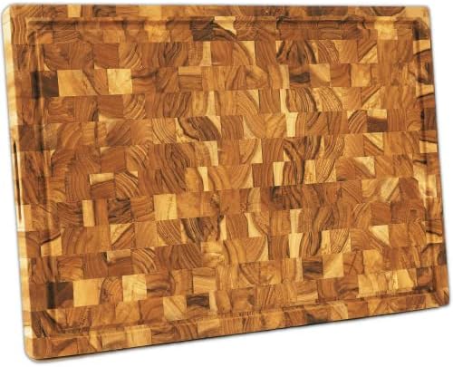 Shumaru California, XXX-Large End-Grain Teak Wood Cutting Board, [24"L x 18"W x 1.5"T] Juice Groove, Reversible, Built-in Hand Grips