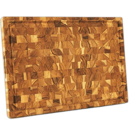 Shumaru California, Xxx-Large End-Grain Teak Wood Cutting Board, [24"L X 18"W X 1.5"T] Juice Groove, Reversible, Built-In Hand Grips #TOP29