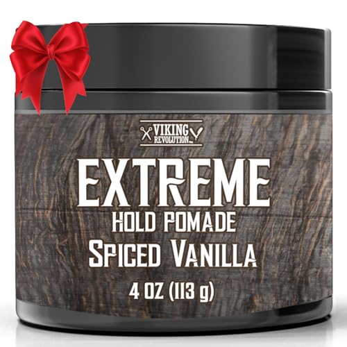Viking Revolution Spiced Vanilla Hair Pomade for Men - Extreme Hold Hair Gel for Men - Water Based - Extra Firm Mens Hair Pomade - High Shine Mens Hair Cream (4oz)