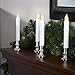 Battery Operated Window Candles - Set of 4, Flameless LED Taper with Silver Holder, Automatic Timer, Suction Cups & Remote Control Included, 7 Inch, Flickering Light, Lighted Christmas Decorations