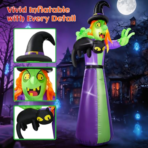 12 FT Giant Halloween Inflatables Witch Outdoor Decoration-Huge Blow Up Spooky Witch Grabbing Black Cat with Built-in LEDs - image 4