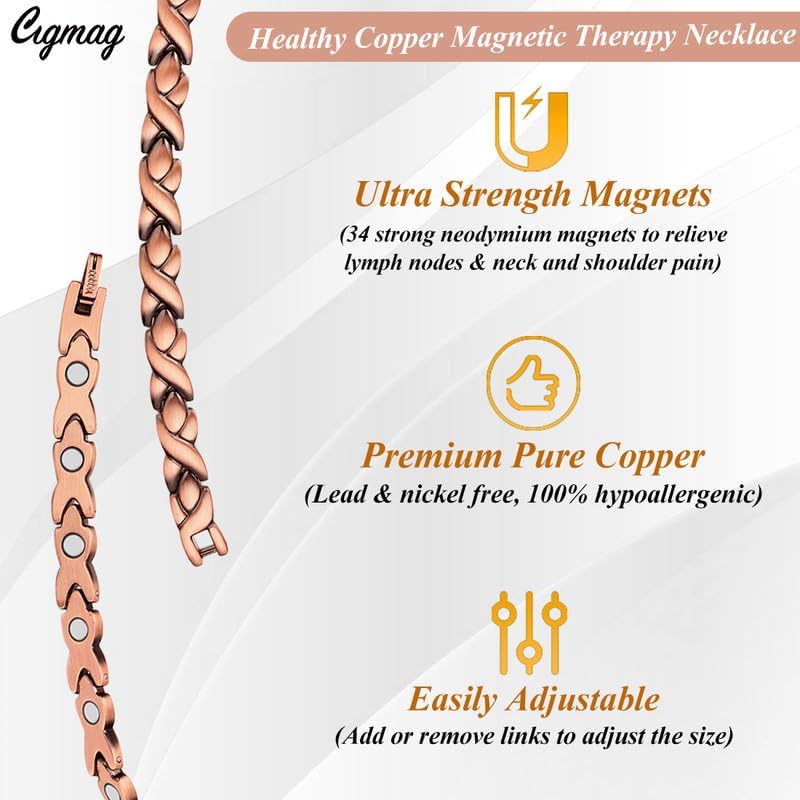 Copper Necklace for Men Women - Magnetic Necklace 99% Solid Pure Ring Set Ultra Strength Magnets - Copper Chain with Adjustable Sizing Tool and Present Box - Image 3