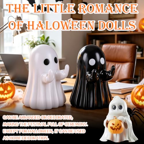 Bomivix 2pcs Halloween Ghost Figurines, Cute Tabletop Ghost Halloween Decorations, Adorable Resin Ghost Statues for Home Office Shelf Mantel Holiday Party Décor - image 4