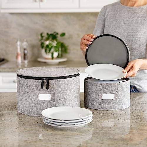 China Storage Container For Saucer, Bowls, And Appetizer Plates - 7" W X 5.5" H - Includes 12 Felt Dividers - Stackable With Hard Shell And Interior Quilted Padding #TOP2