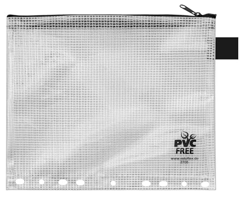 VELOFLEX 2705500 - Bolsillo con cremallera DIN A5, transparente, de material EVA reforzado con tejido, 1 bolsillo para documentos para archivar
