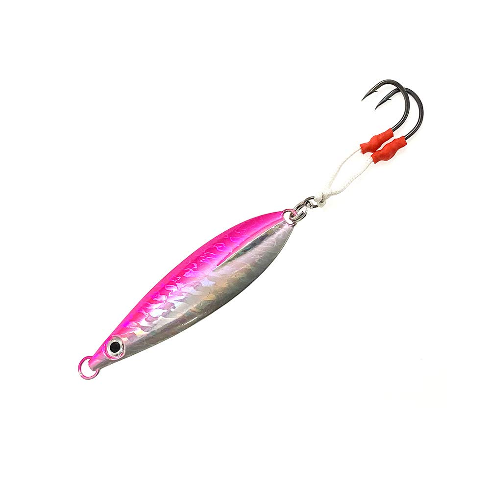 Fat Falling Knife Jigs 200g, 3 Pcs, Pink Glow Finish, for Saltwater Vertical Jigging, Includes High-Visibility Coating, Ideal for Tuna, Amberjack, and Deep Sea Predator Fishing