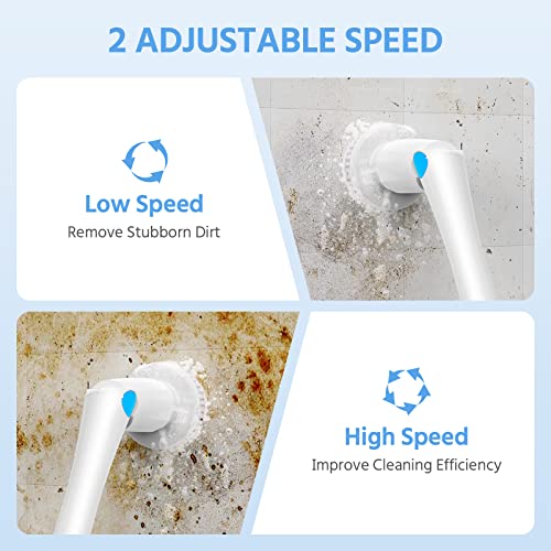 Akktol Electric Spin Scrubber, Cordless Cleaning Brush With 6 Replaceable Waterproof Brush Heads, Up To 300Rpm, 1.5H Runtime, Extension Arm, Power Shower Scrubber For Bathroom, Tub, Tile, Wall, Floor #TOP7