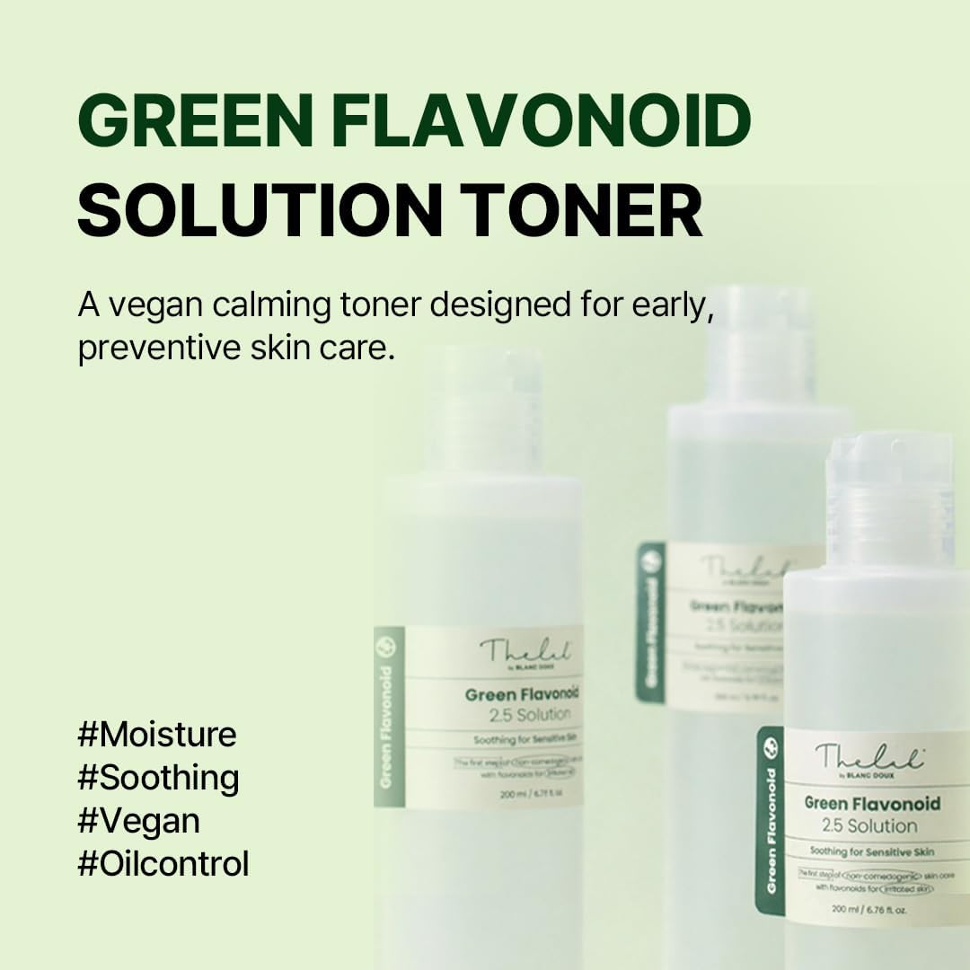 THE LAB by BLANC DOUX Green Flavonoid Solution Toner- Acne Toner for Oily Skin, Soothing Toner for Acne Prone Skin, pH Balanced, Calming Korean Toners for Sensitive Skin, 200 ml / 6.76 fl oz