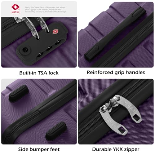 Image of Coolife 3 Piece Luggage Set Hardshell Suitcases with TSA Lock,Purple | 360 Spinner Wheels;YKK Zippers;Space-Saving Nested Design;Ergonomic Telescoping Handle