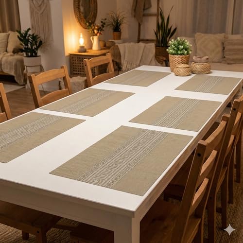 Image of YELONA Placemats Set of 6, Heat-Resistant Woven Vinyl Table Mats, Non-Slip & Washable Dining Tablemats for Kitchen & Dinner Decor, Peanut Brown (45cm x 30cm)