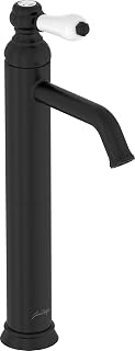 Jacob Delafon – Grifo monomando para lavabo con pico alto Louise – Diseño retro, mango cerámico, ahorro de agua, 17 x 36,2 x 5,5 cm, acabado negro mate – E24361-BL