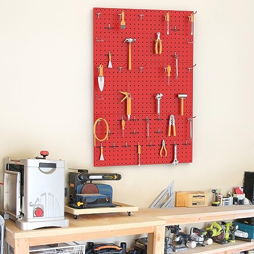 Image of TORACK 3 PCS Metal Pegboard Panels(12x24 inch) for Wall Garage Tools Storage Pegboard System for Workbench, Modular Peg Board Tool Organizer Board Kit(Pack of 3, Red)