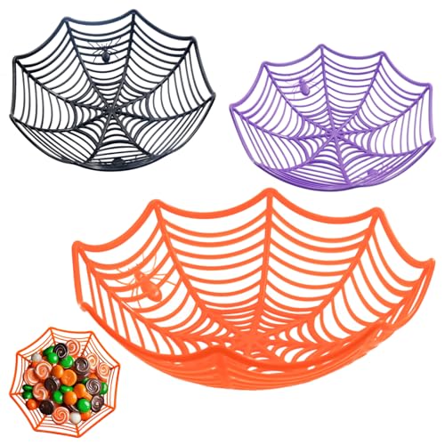 Hpbaggy Conjunto de 3 cestas de teia de aranha para Halloween, tigela para aperitivos de Halloween, para doces ou tratos, para temas de Halloween, noites assustadoras e carnaval