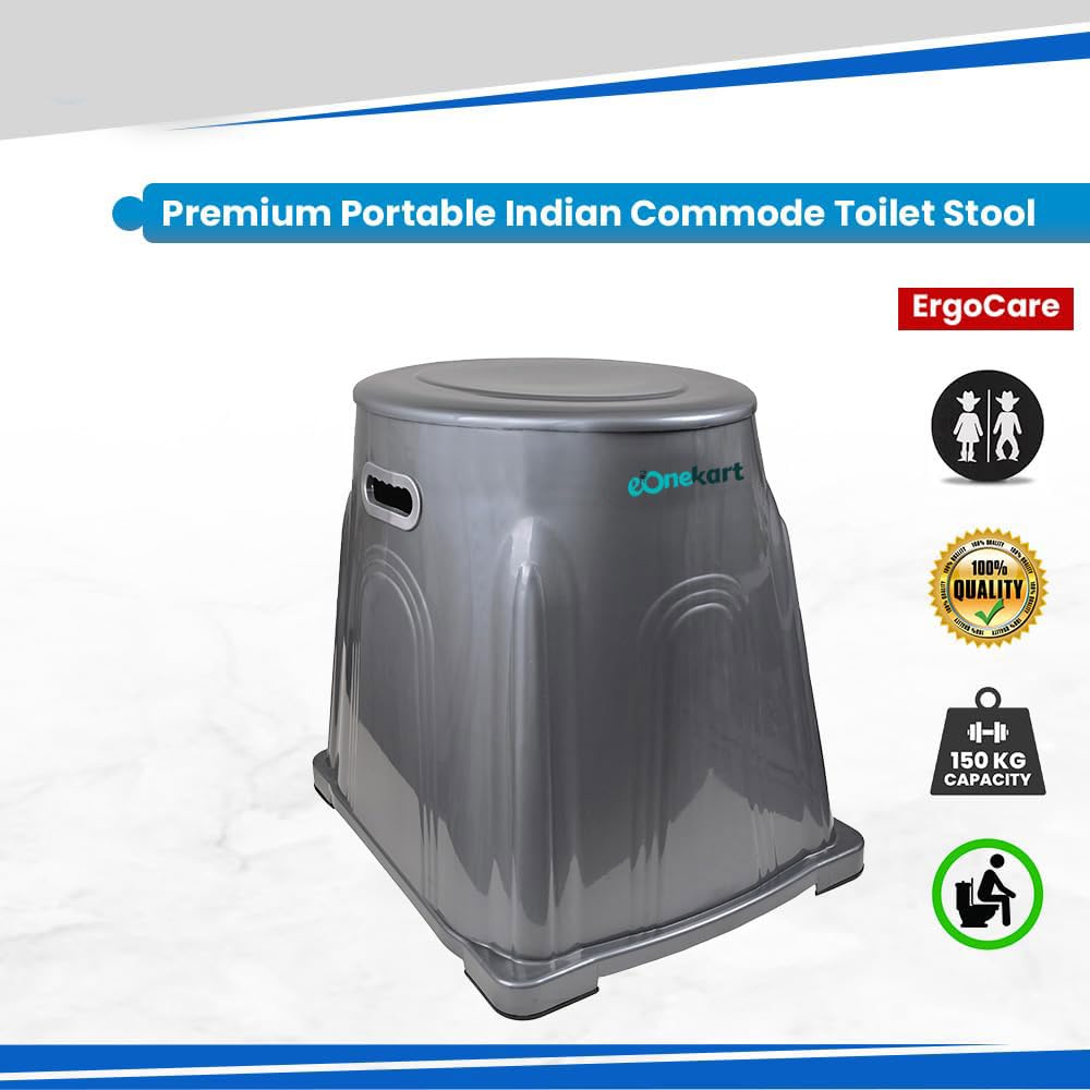 eOnekart Premium Portable Indian Commode Toilet Stool | Indian Toilet to Western Converter | Toilet Stool for Patients, Elderly | Portable Toilet Seat for Adults, Kids & Handicap People | Grey 4