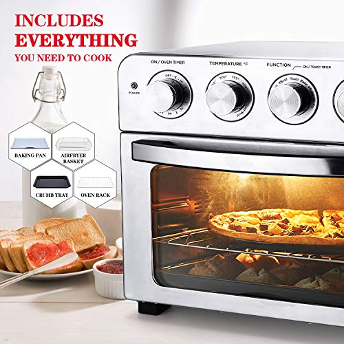 Geek Chef Air Fryer Toaster Oven, 6 Slice 24QT Convection Airfryer Countertop Oven, Roast, Bake, Broil, Reheat, Fry Oil-Free, Cooking Accessories Included, Stainless Steel, Silver, 1700W