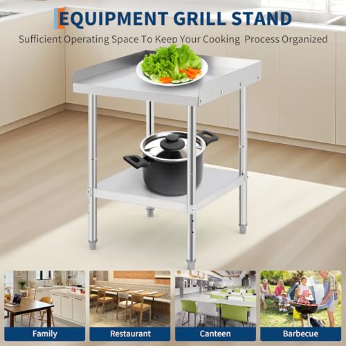 Image of Equipment Grill Stand Table 24x30x30 Inch Stainless Steel NSF Certified 400 Lbs Capacity with Adjustable Legs, 2 inch Edge Baffle, for Hotel, Home, Commercial Restaurant Kitchen