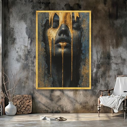 Portrait surréaliste noir et or en impression d'art sur toile haut de gamme