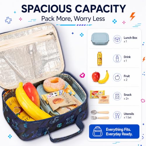 Image of CAMTOP Lunch Box Kids Boys Insulated Lunch Cooler Bag Reusable Lunch Tote Kit for School Travel，Black