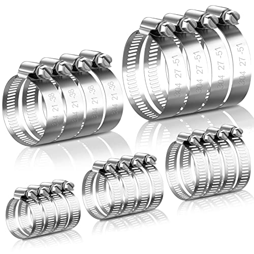 JatilEr 20 Collier de Serrage Réglables de 6-51 mm Collier Serrage Inox 304, Collier Durite, Collier de Serrage Métallique, Collier Serrage Tuyau de 6-12/13-19/16-25/21-38/27-51 mm
