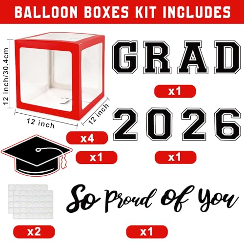 Image of Graduation Decorations Class of 2026 - Red and Black Graduation Decorations - Balloons Boxes with Letters 2026 GRAD So Proud of You, Congrats Grad Party Decorations for Any Grades