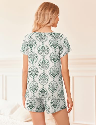 Image of Ekouaer 2 Pack Womens Pajama Sets Short Sleeve Sleepwear Soft Crew Neck Pj Shorts Set Printed Loungewear Set S-XXL