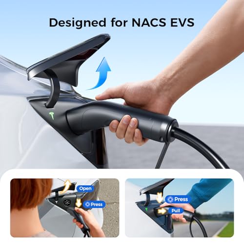 Image of Level 1&2 Tesla Mobile Charger, (16A /12A, 240V-110V, 16FT Cable), Adjustable Current /Timer Tesla Home Charger, NEMA 6-20 & 5-15 Plug, NACS Connector for All Tesla Model 3 /Y /X /S /Cybertruck