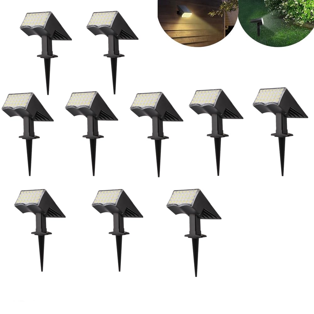 Fosingut 10Pcs Solar Spot Lights Outdoor Garden,28 LED 3 Modes IP65 Waterproof Garden Uplighters Solar Powered,Auto ON/Off Dusk Till Dawn Landscape Spotlights for Yard,Driveway,Path 6500K Cool White