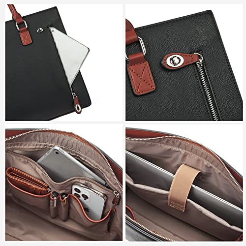 Image of BROMEN Women Leather Briefcase 15.6 inch Vintage Laptop Shoulder Bag Business Tote Work Handbag