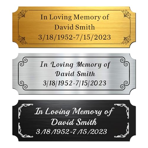 Image of Engraved Name Plates, 1 inch x 3 inch Personalized Name Plate, Trophy Plates Engraved, Brass Plaque, Custom Name Plate for Urn, Brass Name Plates with Adhesive Backing(Black, 3x1 in)