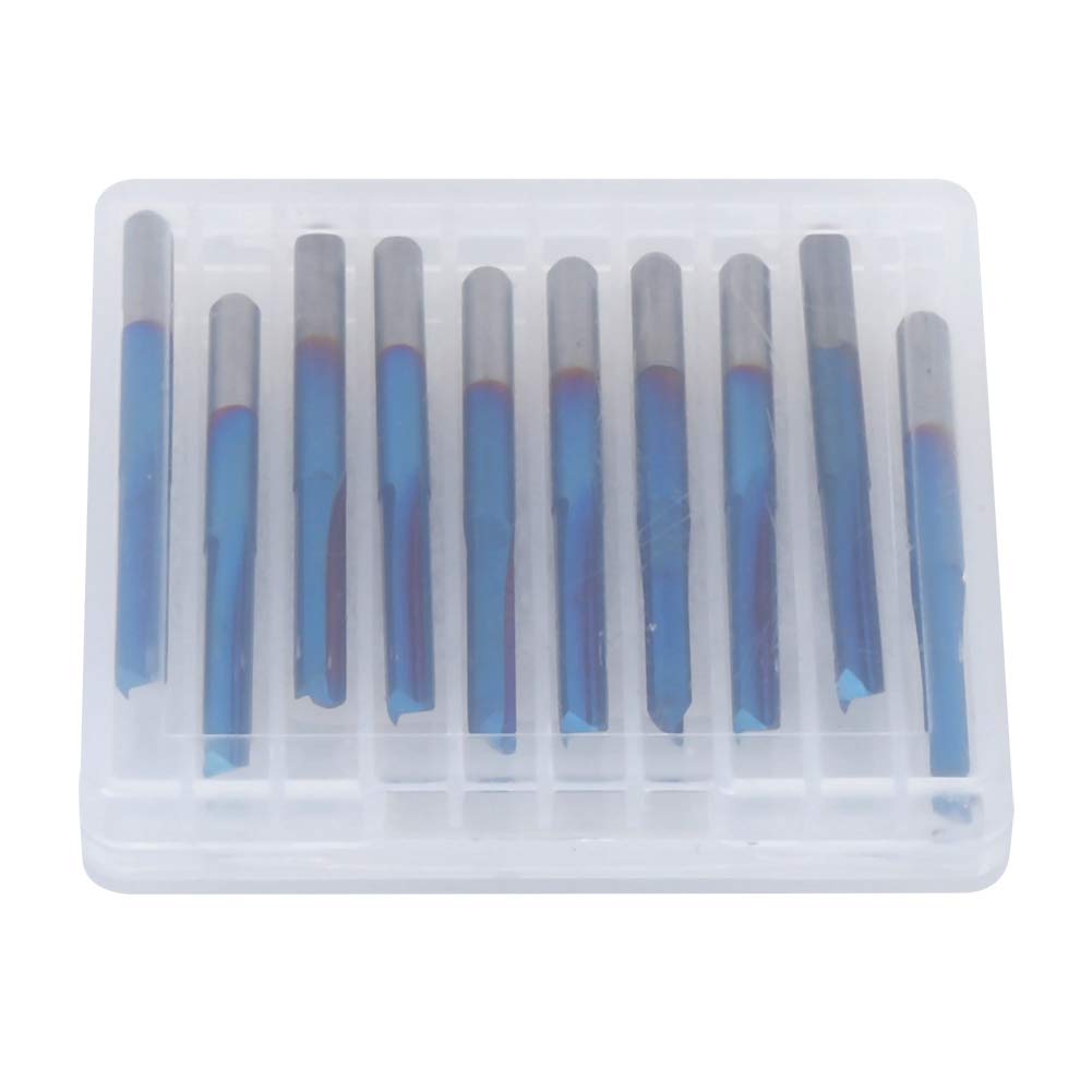 TOPINCN Herramienta de Corte con de 3,175mm con Revestimiento Azul para Fresa Recta de Madera Contrachapada, 10 Uds.
