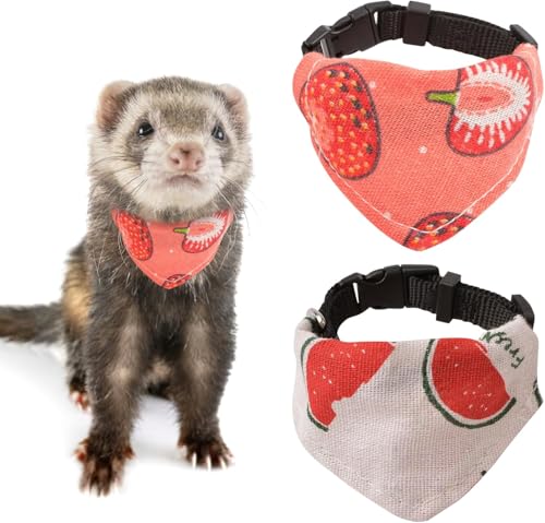 HAICHEN TEC Ferret Cute Bandana Collar Pure Cotton Triangle Bibs Scarf Adjustable Quick Release Buckle Design forRabbit Guinea Pig Kitten Dogs Small Large Pets (Pink+Grey,S)