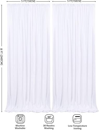 Miniatura 5 de 2 paneles de cortinas de fondo blancas de 5 x 8 pies, cortinas de fondo de fotos de poliéster para bodas, fiestas, baby shower, decoraciones de