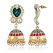 Moonstruck Traditional Indian Minakari Jhumka Earrings for Women – Gold-Tone Dome Earrings with Pink & Green Stones, Off-White Pearls for Weddings, Parties, and Ethnic Wear