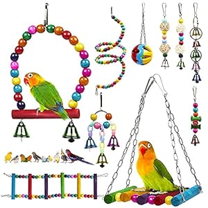 Vogelspeelgoed Parrot Toy 1 0 STKS Set Hang Swing Bridge Chewing Bite Balls Bell Houten Bead Roterende Ladder Bird Cage…