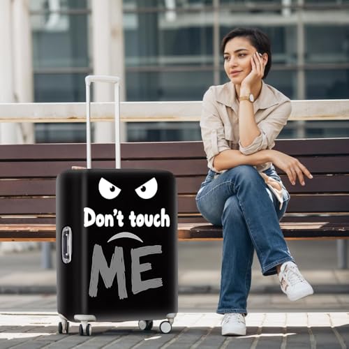 Image of Funny 'Don't Touch Me' Luggage Cover - Black Travel Suitcase Protector with Angry Face Design, Stretchable and Protective Cover for Travelers,Fits 18''-22'' Suitcases (Size S)