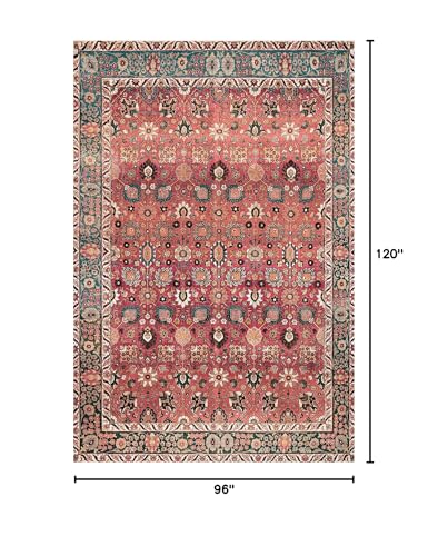 vivorug 8x10 Area Rugs for Living Room, Non-Slip Backing Washable Rug 8x10, Red Large Area Rug Soft Carpet for Bedroom Dining Room, Vintage, Easy Clean, Durable, Low Pile Rug Under Table