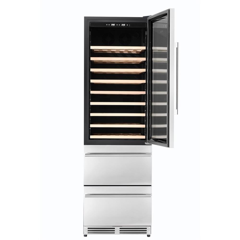 Pemberly Row 23.5" Wine & Beverage Cooler, Stainless Steel, 108 Bottles/100 Cans Capacity, Dual-Zone, Uv Glass Door, Wooden Shelves, White LED Lighting, Built-In Or Freestanding on Fridge.com - View 5